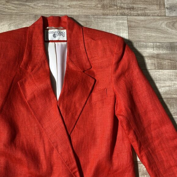 80s Vintage International Scene Red Linen Blazer Lined Double-Breasted Work - Picture 2 of 9